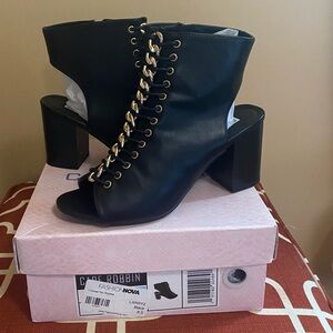 Fashion Nova Black Leather Open Toe Bootie